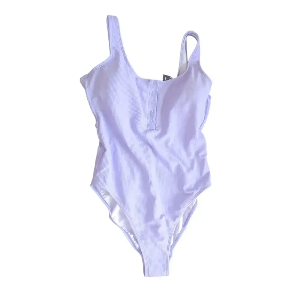 Sports Illustrated Textured One Piece Swimsuit L Light Blue NWT MSRP $120 Summer